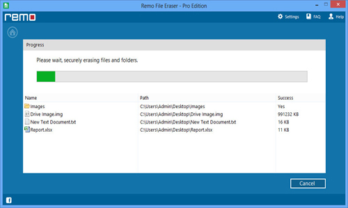 Shredding Files on Windows 8 - File Erasing Progress